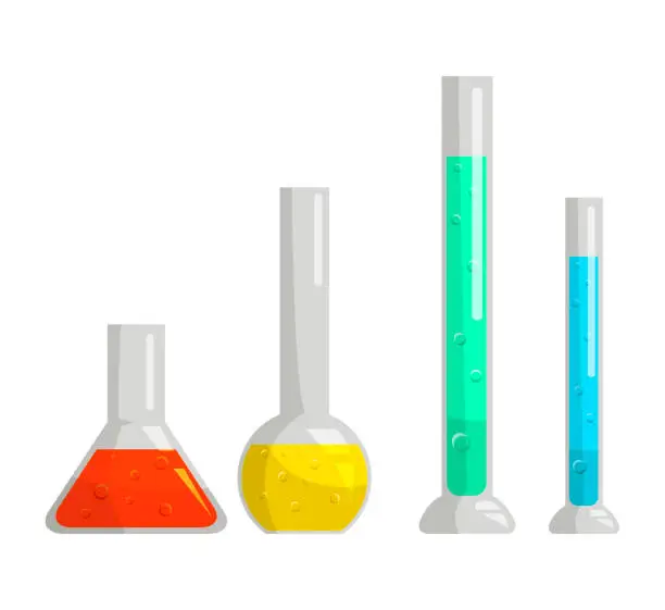 Vector illustration of Conical and round-bottom flask, test tubes set