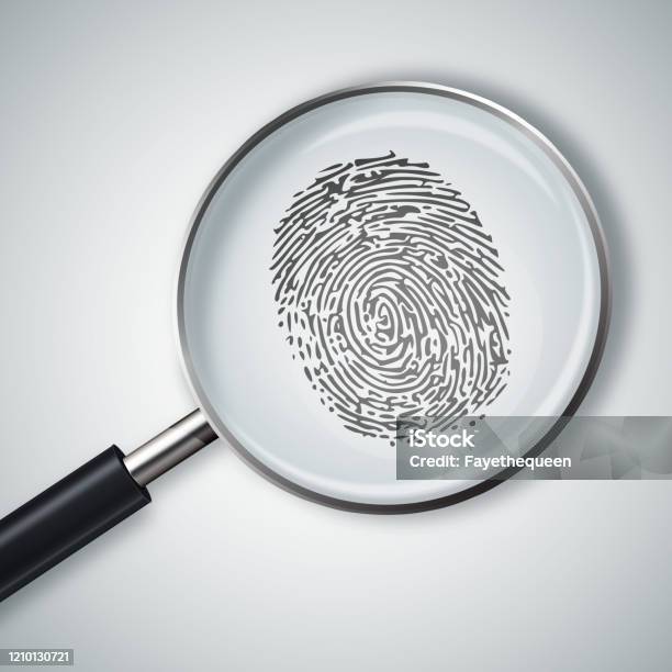 Magnifying Glass With Finger Print Isolated On White Background Stock Photo - Download Image Now