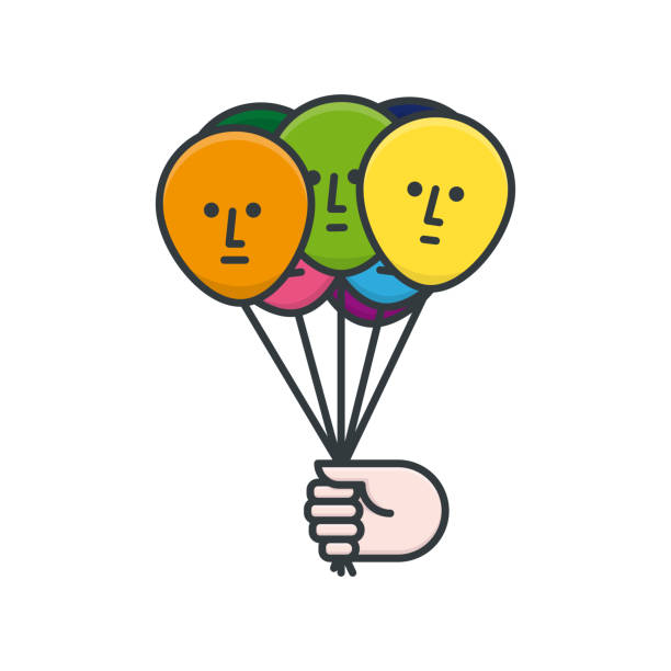 Dissociative Identity Disorder concept isolated vector illustration Dissociative Identity Disorder concept vector illustration for Dissociative Identity Disorder Day on March 5.Hand holding multicoloured balloons with faces isolated. dissociative identity disorder stock illustrations