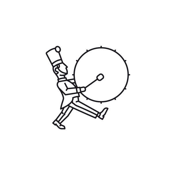 Marching band bass drummer vector icon Marching bass drummer vector line icon. Music and celebration symbol pics of a marching band stock illustrations