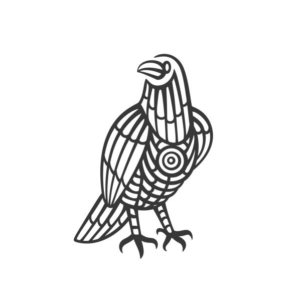 istock Hand Drawn Totem Black Raven in Tribal Style. Vector Illustration Isolated on White. 1210135853