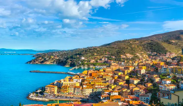 Porto Santo Stefano village, harbor view, italian travel destination. Monte Argentario, Tuscany, Italy.