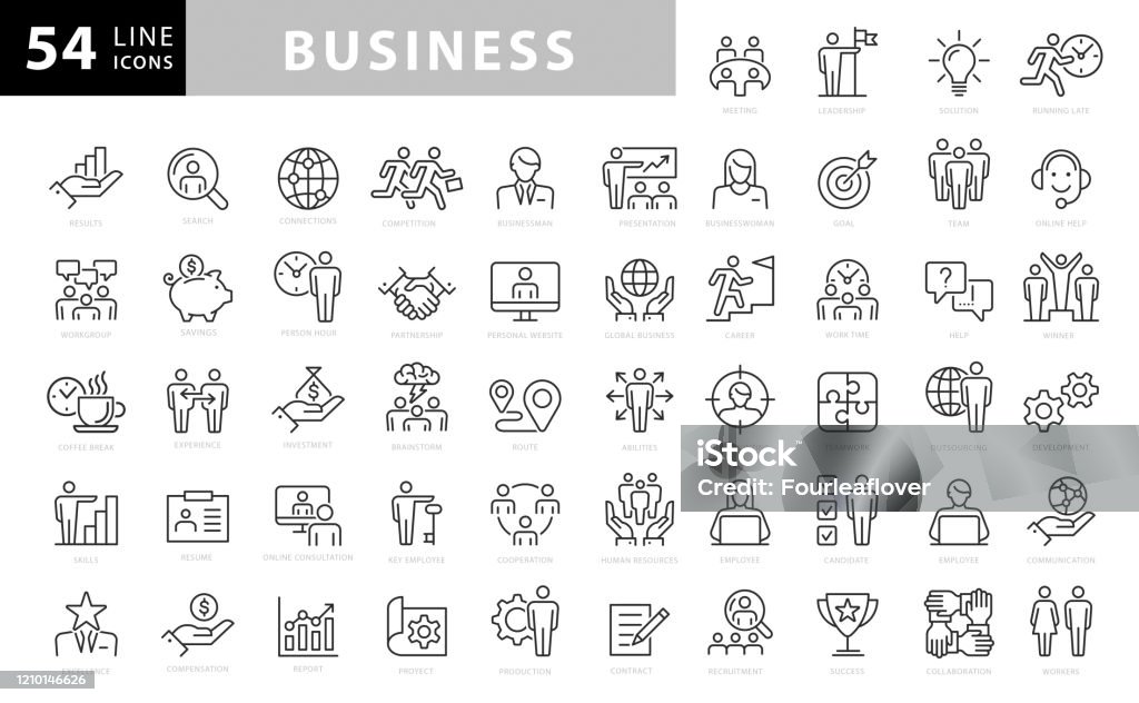 Business Line Icons. Bearbeitbarer Strich. Pixel perfekt. Für Mobile und Web. Enthält Symbole wie Handshake, Zielziel, Vereinbarung, Inspiration, Startup - Lizenzfrei Icon Vektorgrafik