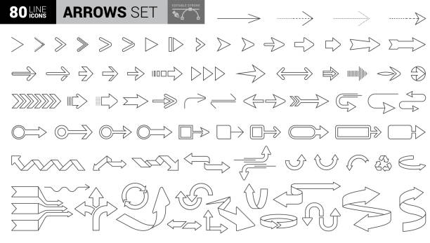 ikony strzałek. edytowalny obrys. pixel perfect. dla urządzeń mobilnych i sieci web - repetition spotted arrow sign loading stock illustrations