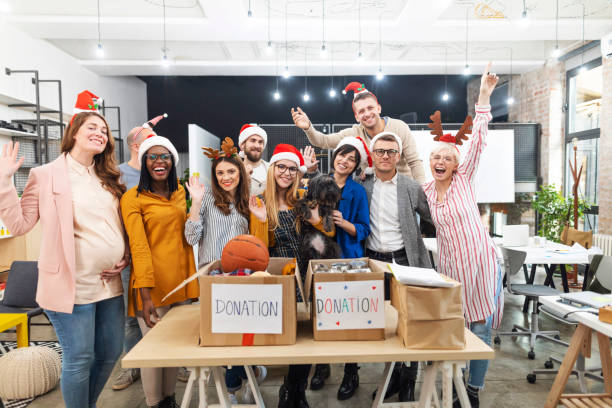 istock Cheerful team celebrating Christmas 1210150264