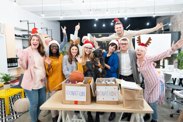 istock Christmas spirit at their office 1210150326