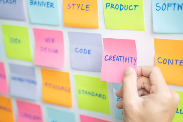 istock Woman holding sticky note creative idea on the wall. 1210151281