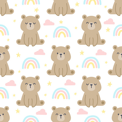 Teddy Bear And Rainbow Seamless Pattern Background Stock Illustration -  Download Image Now - Teddy Bear, Backgrounds, Pattern - iStock