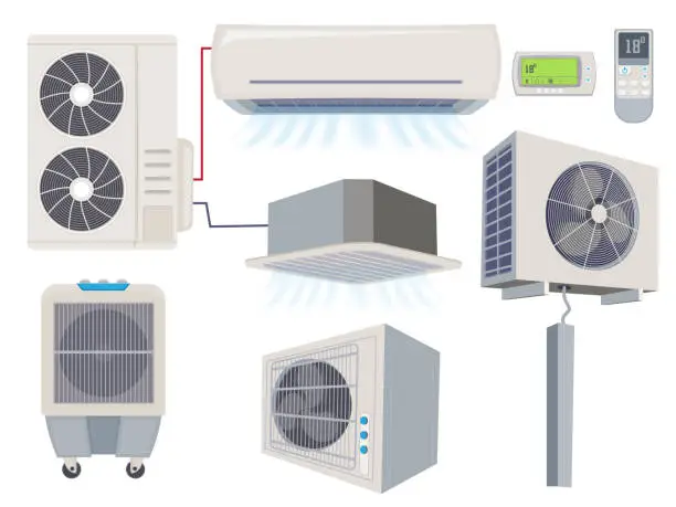 Vector illustration of Blow filter. Air conditioner ventilation systems home wind tools vector cartoon illustration
