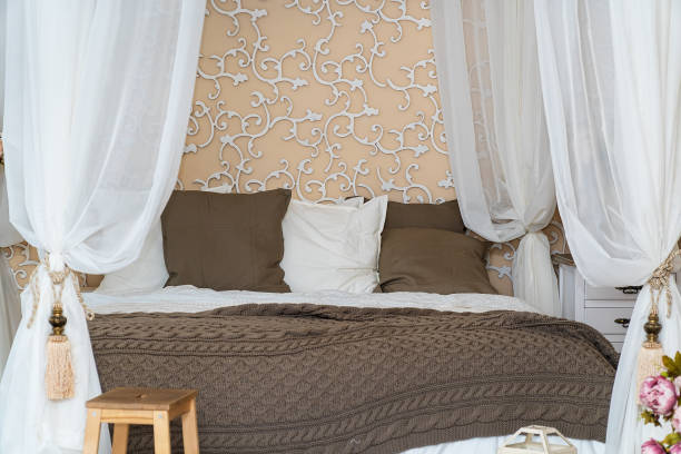 istock Double bed in the bedroom with two pillows 1210156927