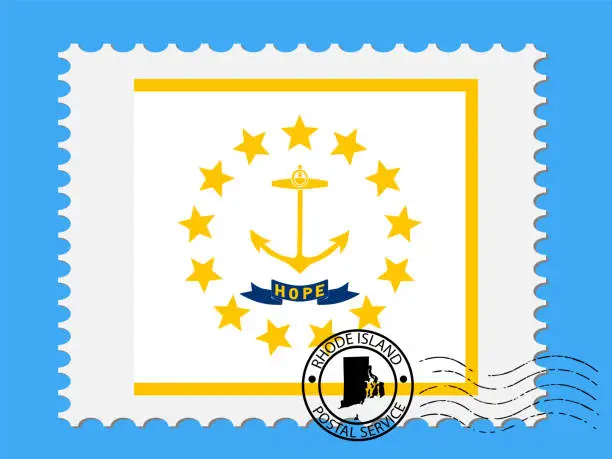 Vector illustration of U.S. state of Rhode Island Flag with Postage Stamp Vector
