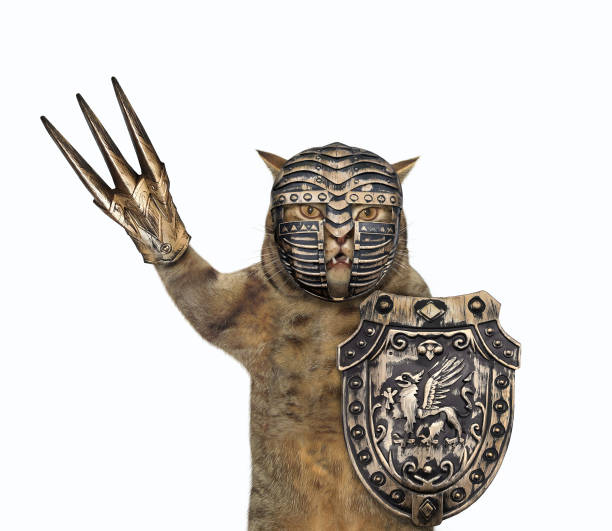 istock Cat knight in claw glove 1210157479