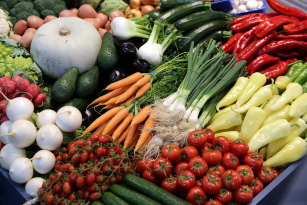 istock Group of various vegetables and as background 1210157538