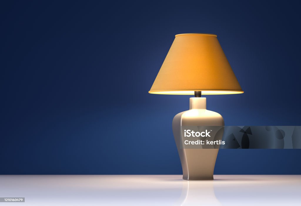 Yellow lamp on blue background - interior - 3d rendering Electric Lamp Stock Photo