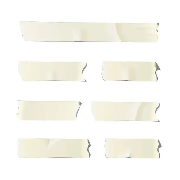Vector illustration of Adhesive or masking tape pieces isolated on white background. Vector design elements.