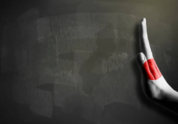 Stop hands sign with JAPAN flag and empty space for text / Flag blackboard concept (Click for more)
