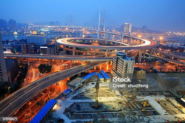 Shanghai Bei Nachtszene Von Nanpubrücke Stockfoto und mehr Bilder von Abenddämmerung - Abenddämmerung, Architektur, Asien