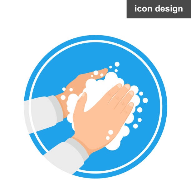mycie rąk znakiem wektora mydła - marnowanie wody stock illustrations