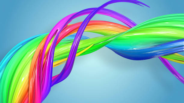 istock Abstract rainbow color ribbon twisted into a circular structure on a blue background. Beautiful multicolored ribbon glitters brightly. creative design of abstract 3d object 1210167187