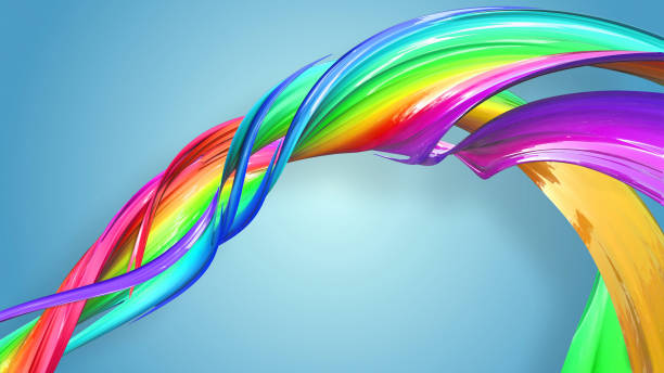 istock Abstract rainbow color ribbon twisted into a circular structure on a blue background. Beautiful multicolored ribbon glitters brightly. creative design of abstract 3d object 1210167201