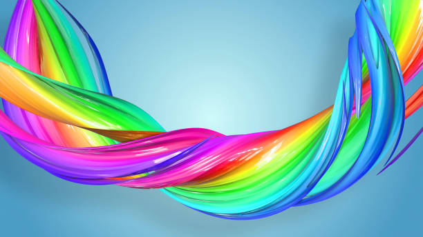 istock Abstract rainbow color ribbon twisted into a circular structure on a blue background. Beautiful multicolored ribbon glitters brightly. creative design of abstract 3d object 1210167222