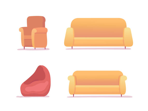 휴식과 휴식 에 대한 가구는 흰색에 고립 된 설정 - hotel reception symbol chair domestic room stock illustrations