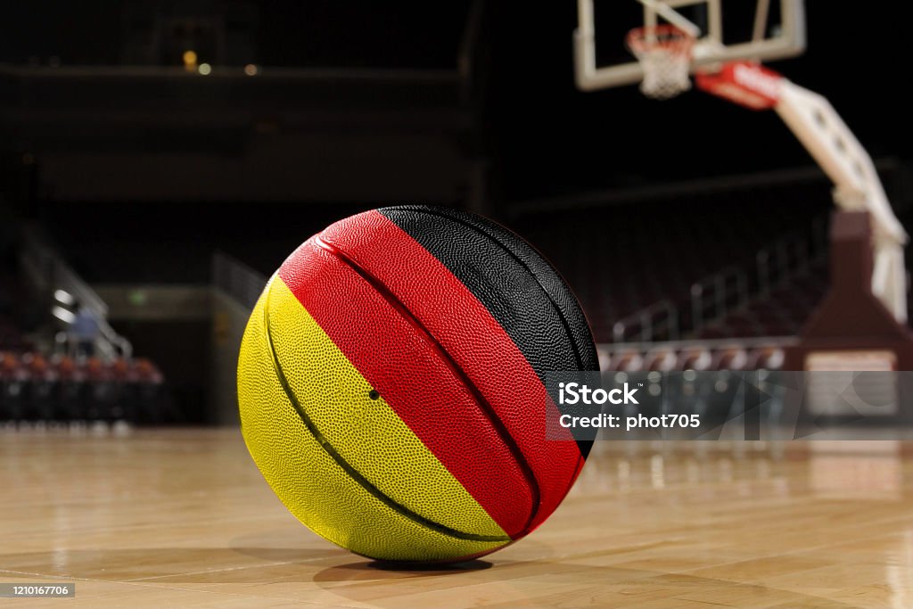 Germany German Deutschland flag on basketball with mask Basketball - Sport Stock Photo