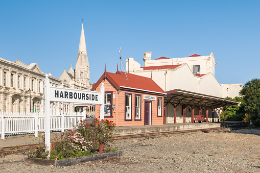 historic railway station in Oamaru town, North Otago, South Island, New Zealand