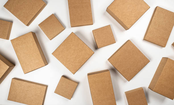 istock Blank brown cardboard boxes isolated on white background, top view 1210170779