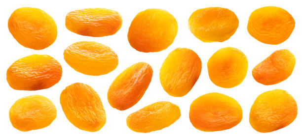 istock Collection of dried apricots isolated on white background 1210170946
