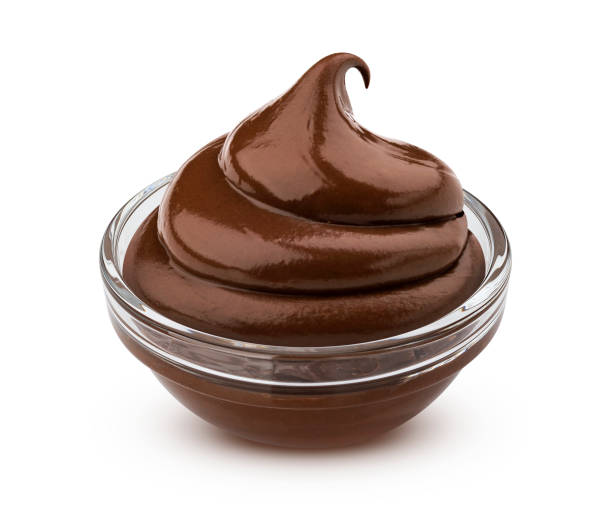 Bowl of chocolate cream isolated on white background