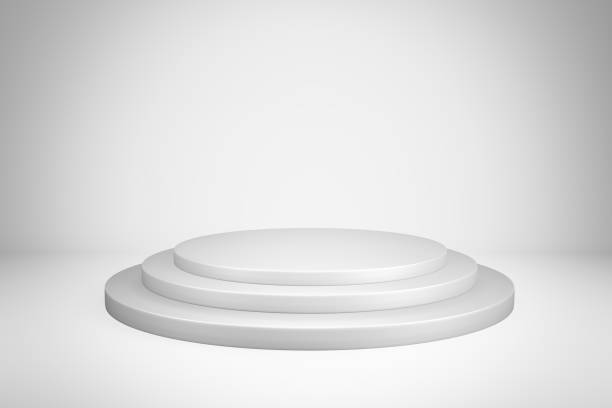 istock Abstract White Circular Pedestal Stage for Winning Awards , Blank white round podium for present advertising product design mockup. 3D render illustration 1210172000