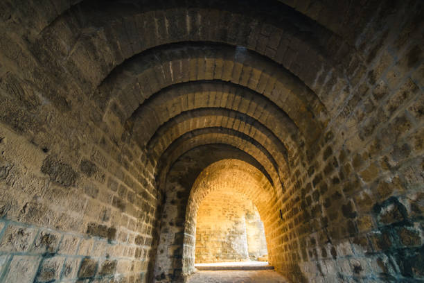 The spiral arches inside the Diu Fort Diu, India - November 2018: Spiral arches inside the ancient Portuguese built fort in the island of Diu in India. diu island stock pictures, royalty-free photos & images