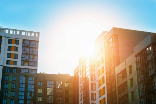 istock Modern buildings on sunlight and blue sky background . 1210176266