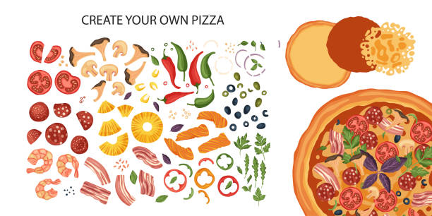 ilustraciones, imágenes clip art, dibujos animados e iconos de stock de creador italiano de pizza de queso, vector. - parsley vegetable leaf vegetable food