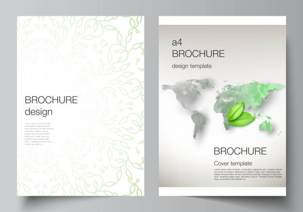 Vector layout of A4 format cover mockups design templates for brochure, flyer, booklet, cover design, book design, brochure cover. Save Earth planet concept. Sustainable development global concept. Vector layout of A4 format cover mockups design templates for brochure, flyer, booklet, cover design, book design, brochure cover. Save Earth planet concept. Sustainable development global concept sustainability corporate stock illustrations
