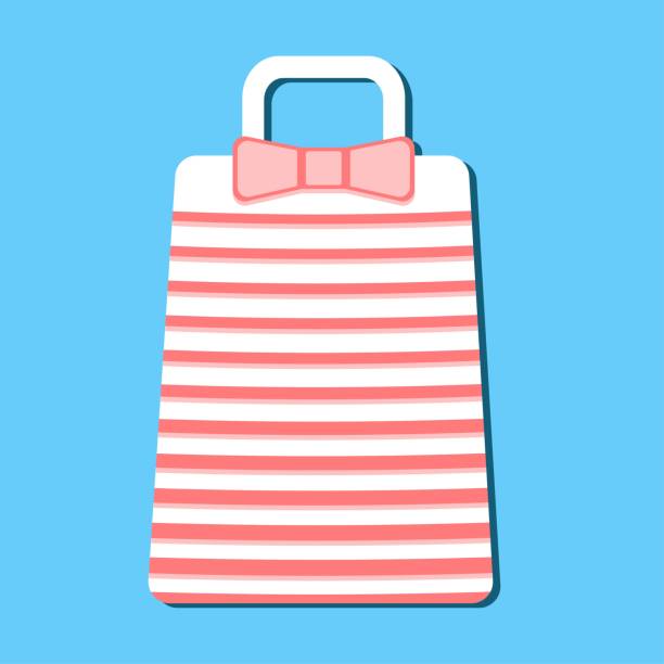 ilustrações, clipart, desenhos animados e ícones de sacos de mão de praia de verão com arco em estilo plano isolado em fundo azul. bolsa de sinalização. ilustração mínima do vetor plano - sack bag beige large