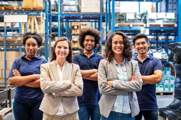 istock Portrait of happy logistics team 1210182391