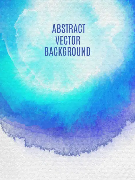 Vector illustration of Blue and Turquoise Watercolor Circle Splashes Set Isolated on White Background. Border of hues of blue paint splashing droplets. Watercolor strokes design element. Blue colored hand painted abstract texture.