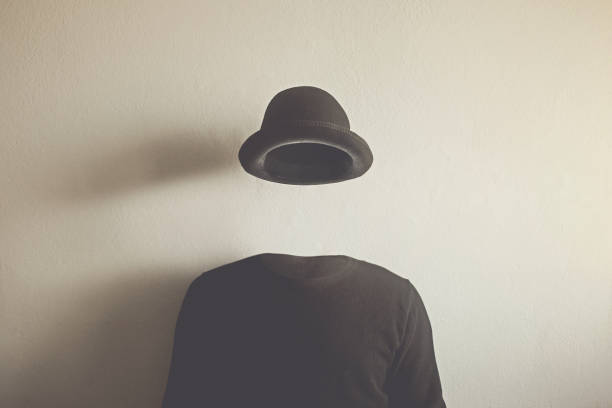 invisible man wearing black bowler, surreal concept of absence of identity - ausência imagens e fotografias de stock