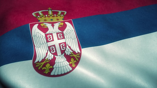 Serbia flag waving in the wind. National flag of Serbia. Sign of Serbia. 3d rendering.
