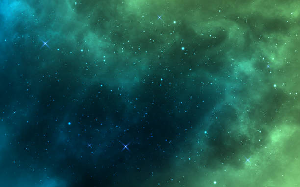 raumhintergrund. grüner realistischer kosmos-hintergrund. sternennebel mit sternenstaub und milchstraße. farbgalaxie und leuchtende sterne. helle raumobjekte. vektor-illustration - space stock-grafiken, -clipart, -cartoons und -symbole