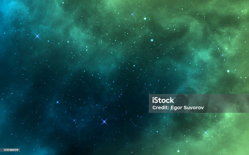 Space background. Green realistic cosmos backdrop. Starry nebula with stardust and milky way. Color galaxy and shining stars. Bright space objects. Vector illustration Space background. Green realistic cosmos backdrop. Starry nebula with stardust and milky way. Color galaxy and shining stars. Bright space objects. Vector illustration. Green Color stock vector