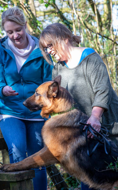 istock mother and daughter dog walking in rural setting 1210188125