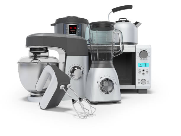 istock 3D rendering home appliances group mixer blender food processor multicooker on white background with shadow 1210201380