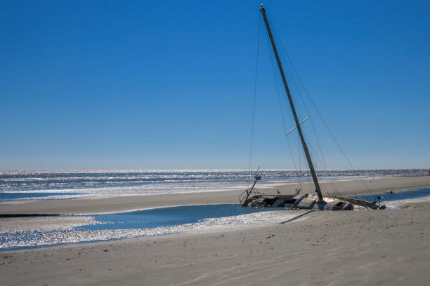 istock wrecked sailboat on sandy beach 1210208960