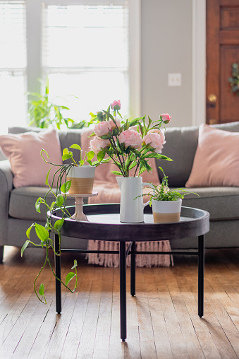 Light and bright home decor with pink accents for Spring