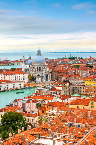 A panoramic aerial view of Venice taken from the tower of San Marco Campanile.