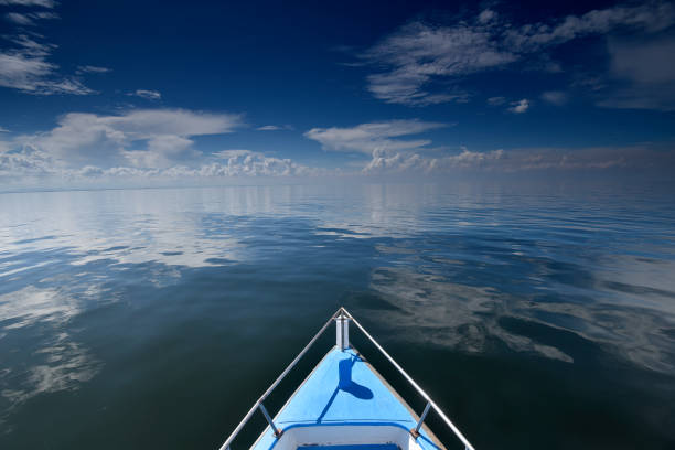 Blue sky cloud sea view from a head of boat