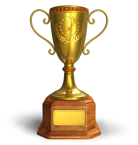 ゴールドトロフィーカップ - pedestal football award concepts ストックフォトと画像